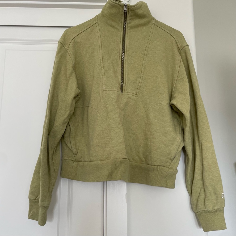 Everlane pear green small half zip sweatshirt mock neck flawed organic cotton